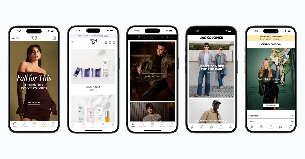 John Varvatos mobile website in Safari next to the same site as an app