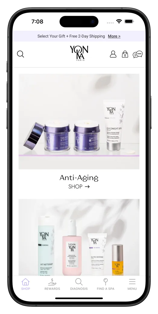 Yon-Ka Paris's app, with its anti-aging skincare range